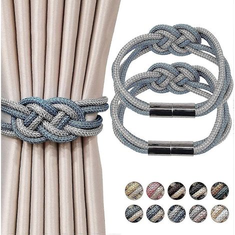 2er-Pack starke magnetische Gardinenhalter im nordischen Stil mit zweifarbigem, gewebtem Seilknoten für dekorative Gardinenhalter für Zuhause-Blue and Grey