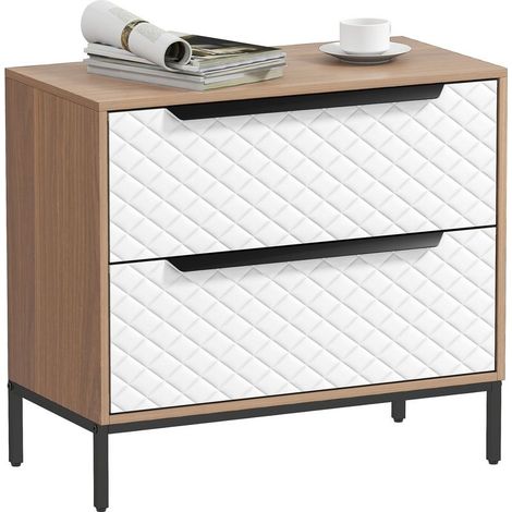 Dresser to 2 drawers in fabric, facades to pattern losanges, ideal for the living room, the desk or the wardrobe, color natural and white. (1/5)