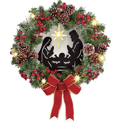Couronne de scène de la nativité de noël, décoration artificielle pour porte de cheminée, décoration murale de fenêtre (1/5)