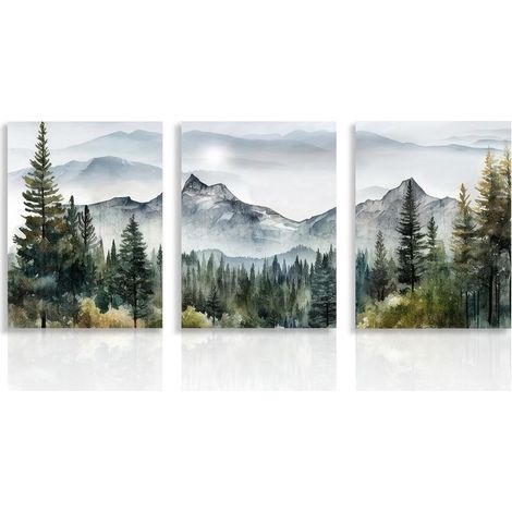 CCYKXALot de 3 Décorations Murales Forêt de Montagne,Peinture Aquarelle Forêt,Poster Décoration Paysage Nature pour Bureau Chambre Salon 30x40 cm Sans Cadre (1/5)