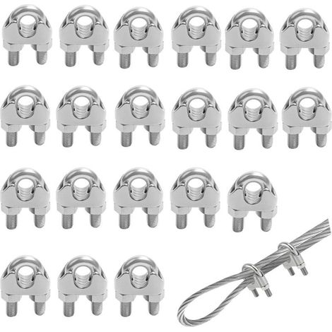 Lot de 20 Serre Cable Acier 5mm,304 Serre Cable Inox,Éviter la Rouille,Bonne Adhérence, pour Des Câbles Jusqu'à 5 mm de Diamètre (1/4)