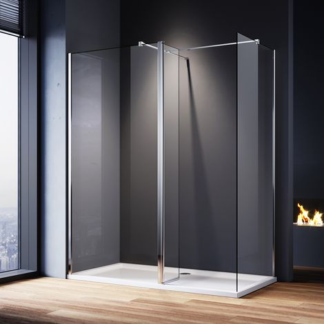 ELEGANT Walk in Shower Enclosure 8mm Easy Clean Glass 800mm Wetroom Shower Glass Panel with 800mm Side Panel and 300mm Flipper Panel