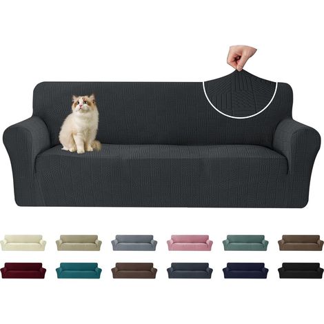3 Seater Sofa Cover (180-230 cm) with Armrests, Universal Stretch Sofa Cover, Washable Non-Slip Sofa Cover, Protective Furniture Covers for Dogs and Cats, Dark Grey (1/5)