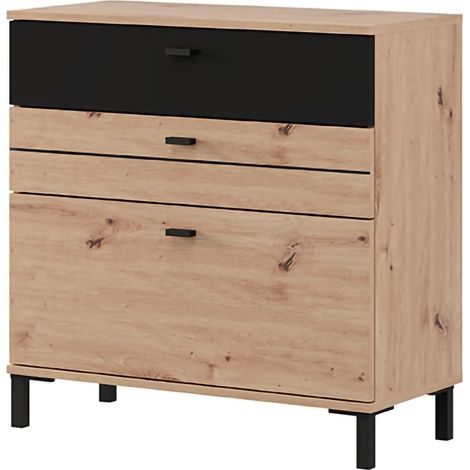 Aparador Dmora Diani, con Estante, 3 Cajones, Puerta Corredera, 77x35x78h cm Roble Marrón Nudos