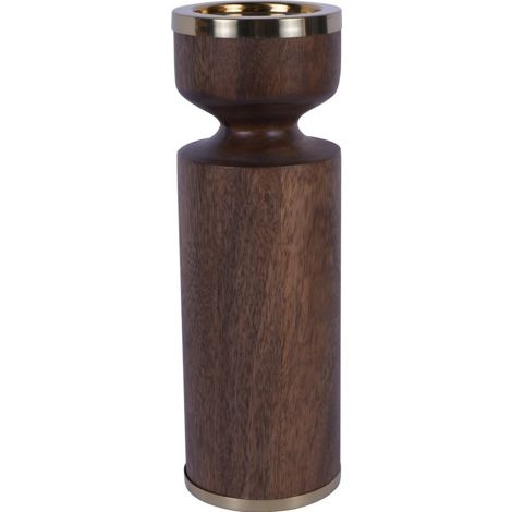 Amalfi Wooden Pillar Holder - Stainless Steel/Mango Wood - L10.5 x W10.5 x H31 cm - Gold/Brown