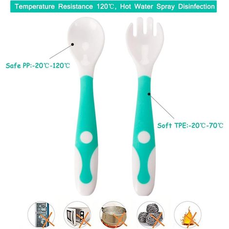 Ustensiles De Bébé Cuillère Fourche avec voyage Safe Case Toddler Bébés Enfants Alimentation Cuillère D'entranement Easy Grip Pliable Parfait Auto-Alimentation Cuillères D'apprentissage-1 paire tuASDu (1/2)