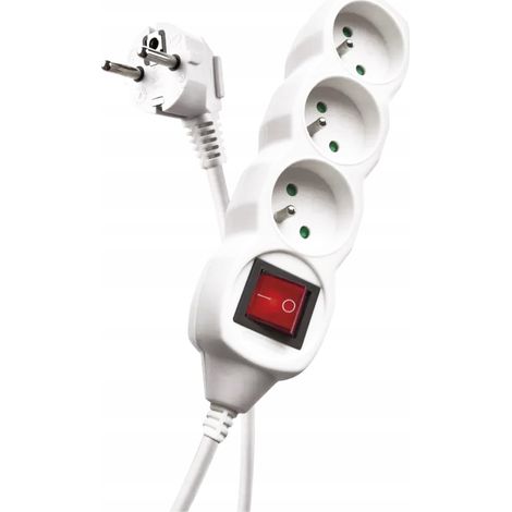 Rallonge avec interrupteur, 3 prises, 5 m, H05VV-F 3G1, blanche, P1315