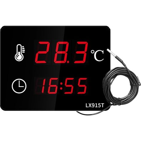 Thermomètre à Eau Grand Écran LED Mural For Salle De Bain, Piscine, Transpiration, Vapeur, Stockage À Froid, Aquaculture, Sonde Étanche(LX915T-B) (1/5)