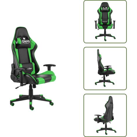 The Living Store Silla gaming giratoria PVC verde - Silla giratoria