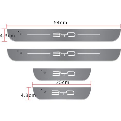 (Ensemble personnalisé de 4 pièces) Convient pour BYD Atto 3 EV Yuan Song Han 2022 2023 : éclairage de seuil de porte lumineux avec logo, décoration LED pour pédales de voiture. (1/4)
