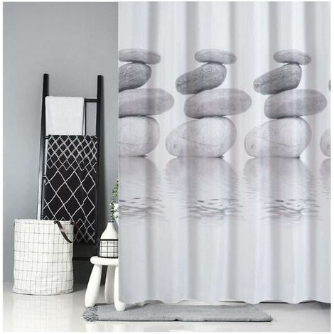 1pc rideau de douche gris galet résistant à la moisissure rideau de douche imperméable avec 12 anneaux (180x180) (1/4)