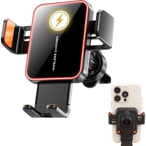 Support Telephone Voiture Induction, 15W Chargeur Porte Crochet De Sortie d'air, Lumière RVB, Rotation à 360 °, Chargeur Rapide, Support Téléphone sans Fil Rapide Tous Les appareils (1/5)
