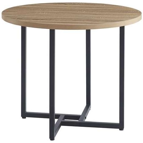 Mesa para cocina, comedor fija Md-Cleo acabado roble aserrado, 90cm(ancho) 75cm(altura) 90cm(fondo). (1/4)