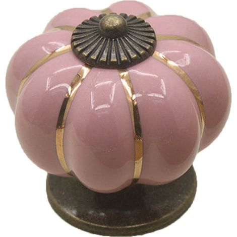 Ceramic Pumpkin Door Knob Drawer Cupboard Wardrobe Furniture Pull Handle (Pink) (1/3)