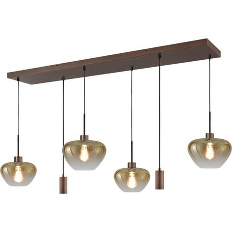 Suspension 6 lumières Genua marron avec verre doré et pendentifs - 2971-1515130256MC222 (1/2)