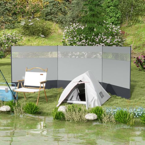 Paravent brise-vent de camping portable pliable avec sac de transport et poteaux en acier dim x gris clair 140 cm 440 cm