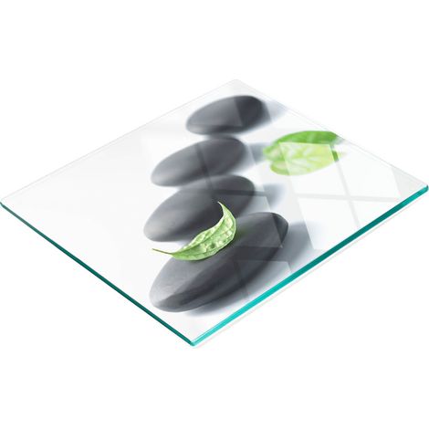 Tagliere da cucina decorativo in vetro con pietre e foglie, 60x52 cm (1/5)