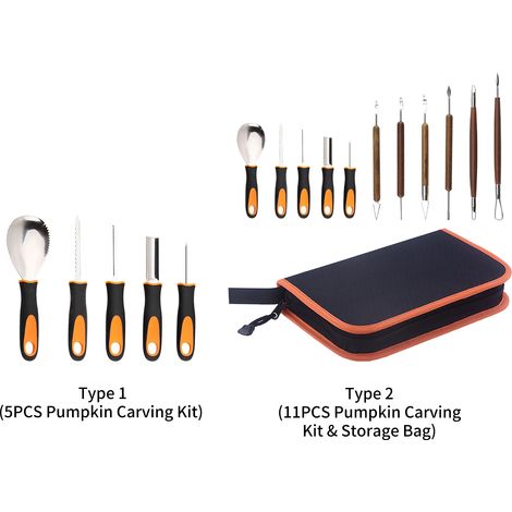 Kit Sculpture Citrouille Halloween 11pcs Acier Inoxydable Sac Transport Outils (1/2)