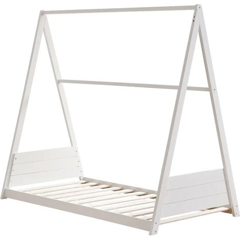 Lit enfant tipi bois blanc 90x190 cm avec sommier TIPI (1/5)