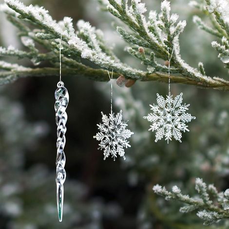 50 Eiszapfen- und Schneeflocken-Anhänger für Weihnachtsbaum und Winterdeko (1/5)