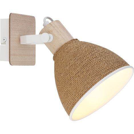 Wandleuchte Wandstrahler Holz braun Wohnzimmerlampe Spot schwenkbar weiß H 19 cm (1/5)