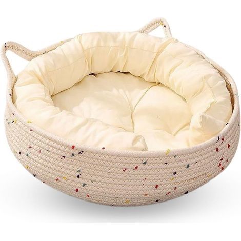 Nid Pour Chats - Panier Rond Tissé Avec Coussin Amovible Et Bords Grattables - Pour Chatons Et Chats Adultes - Diamètre 45 Cm Hauteur 15 Cm - 1 Pièce (1/5)