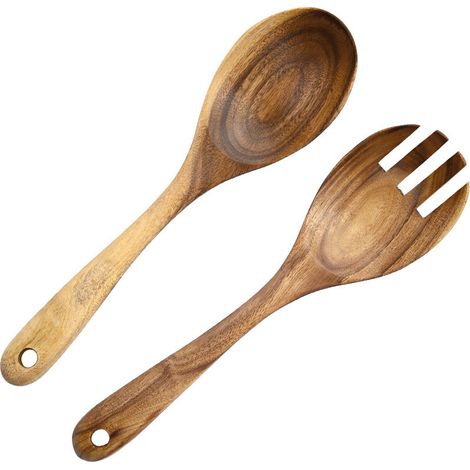 Cubiertos De Acacia - 12 Piezas - Resistente Al Lavavajillas - Para Uso Diario En Casa - Set De 4 Cuchillos 20 Cm 4 Tenedores 19 Cm 4 Cucharas 18 Cm (1/5)