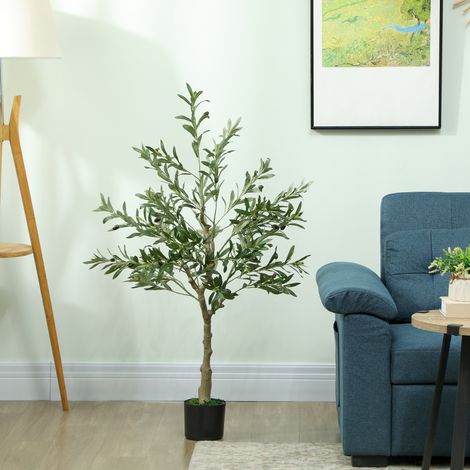 Plante Artificielle Décorative de 120 cm, Arbre d'Olivier avec 450 Feuilles et 20 Olives en Pot pour Intérieur Vert