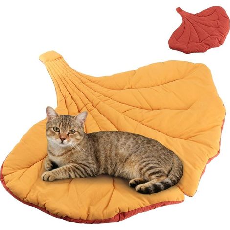 Tapis pour Chat en Forme de Feuilles,Orange Tissu Doux en Pur Coton,pour intérieur de lit,canapé,Sol,Chat et Chien (1/5)