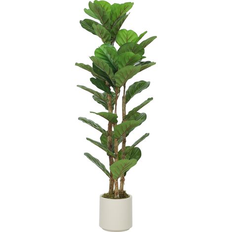 HOMCOM 120cm Artificial Fiddle Leaf Fig Tree with Solid Wood Trunks (1/5)