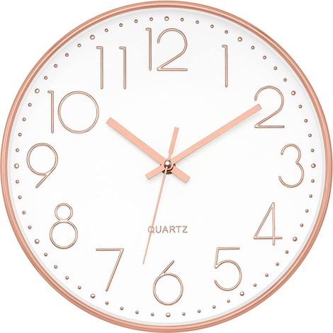 Moderne Wanduhr, 30 cm groß, leise, dekorative, runde Uhr für Schlafzimmer, Wohnzimmer, Küche, Zuhause, Büro (Roségold)