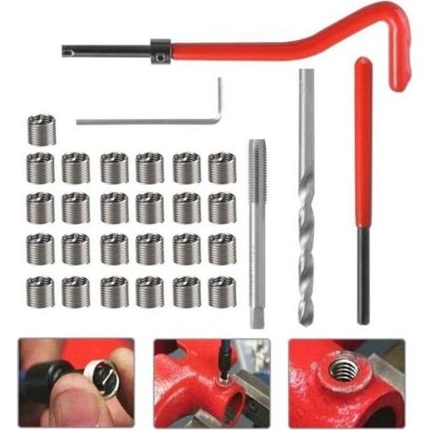30Pcs Kit Reparation Filetage M6 INOX Foret Hélicoïdal Clé Hexagonale Insert Filetage Taraud Filiere Professionnel pour Entretien Quotidien Automobile Perceuse Moteur (1/4)