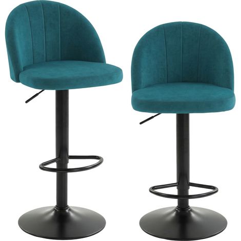 Lot de 2 tabourets de bar bleus pivotants avec repose-pieds (1/5)