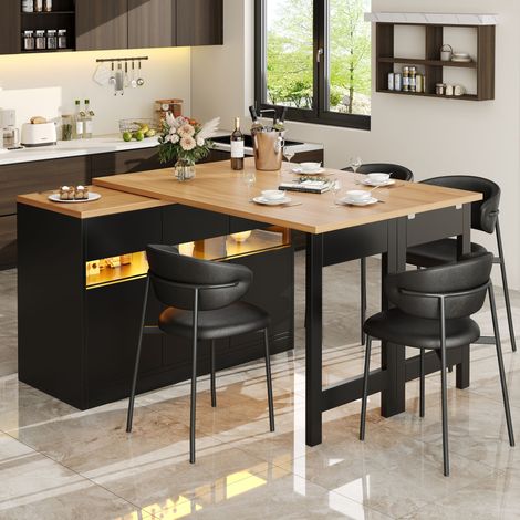 Table de Bar Extensible 120-180x40x71,5 cm Pivotante 360° avec Rangement Intégré, LED Réglable, MDF, Noir (1/5)