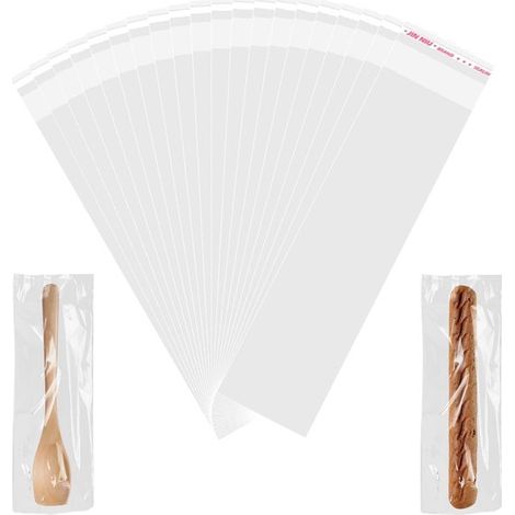 100 sachets en cellophane transparents auto-adhésifs - de 6 x 22 cm - réutilisables - adaptés aux biscuits - bijoux - cadeaux (1/5)