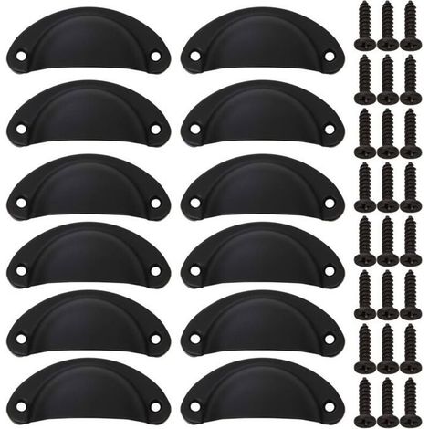 HONORNIC - (24PCS) Boutons d'armoire en coquillage, poignée d'armoire noire avec vis, poignée en fer vintage pour tiroir d'armoire, tiroir de