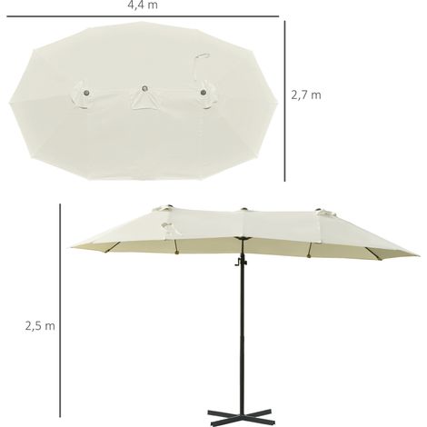 Doppelsonnenschirm 270 x 445 x 260 cm, großer, neigbarer Sonnenschirm mit Kurbel zum einfachen Öffnen und Schließen, beige