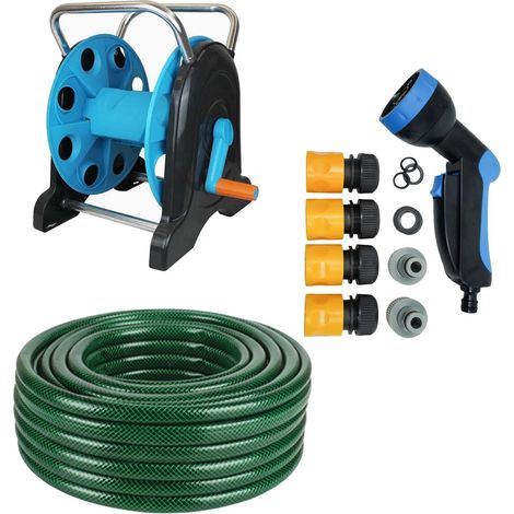 Dapetz ® 30M Garden Hose Pipe, Hose Reel Cart & Connectors Set Assembled: Reinforced Outdoor HOSEPIPE (1/2 inch) Diameter, Hose Reel Cart Sturdy Frame for General Use, Fittings Included (1/5)