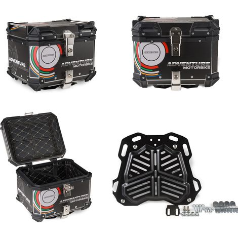 Top case moto en aluminium + plaque 45L, intérieur graphique noir (1/5)