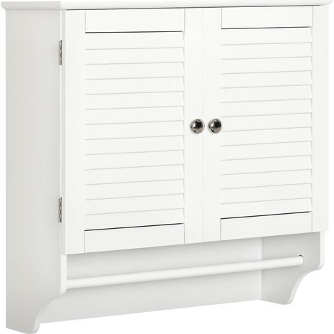 Armario de baño, doble puerta, estantes ajustables, blanco (1/5)