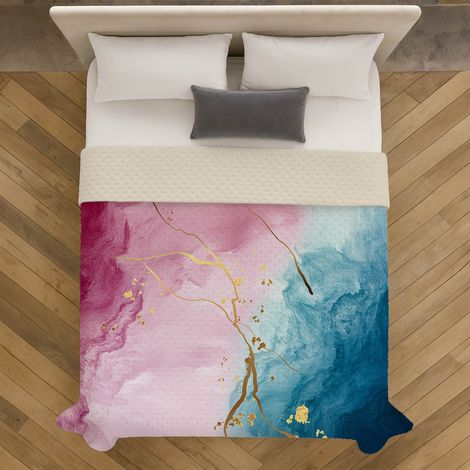 Copriletto Trapuntato Matrimoniale Stone Washed 250x250 cm in Microfibra Anallergica 120 gr/mq Trapuntino Leggero Primaverile Estivo Morbido e Resistente Dis2