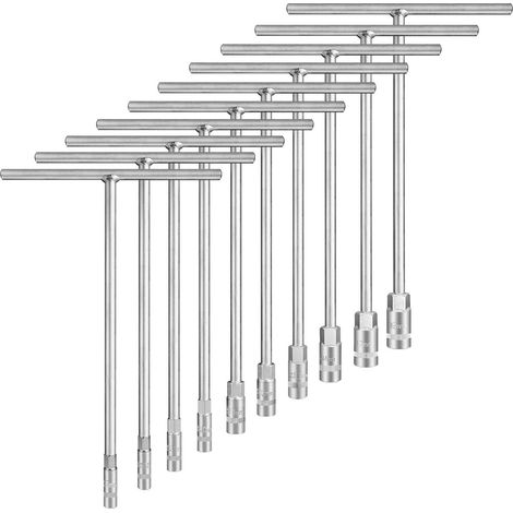 Lot de 10 douilles métriques en T, 7 à 19 mm, acier Cr-V, 6 points, réparation voiture, moto, quad (1/5)