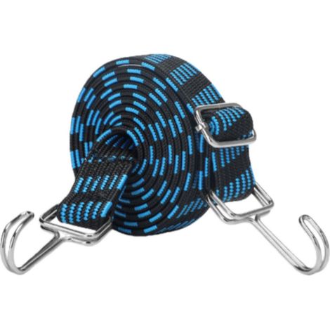 Corde élastique, corde élastique réglable, corde élastique avec crochet, corde élastique plate, convient pour le transport de marchandises, vélos, motos, voitures, camping, etc., bleue, 1 mètre. (1/5)
