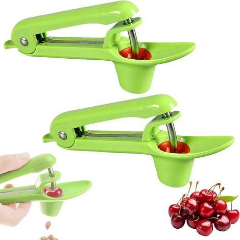 2 Pièces Dénoyauteur, Acier Inoxydable, Plastique ABS, Ergonomique, Compact, Pour Cerises Prunes Olives (1/5)