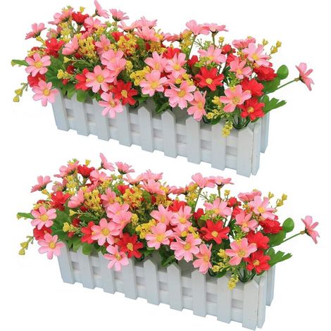 2pcs Gerbera Artificiel avec Clôture en Bois Loggerhead Daisy Daisy Fleurs de Soie Décoration Fleurs Artificielles Plantes en Pot Faux Chrysanthème Fleurs Artificielles Plantes Bonsaï Artificielles - (1/4)