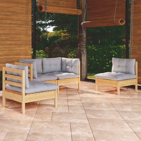 vidaXL Juego de muebles de jardín 4 pzas y cojines madera maciza pino (1/5)