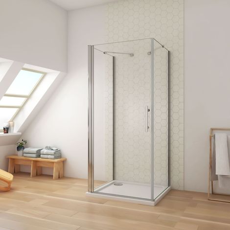Ducha Casa 70x70x70x195cm Mampara de ducha angular abatible tres hojas, 6mm cristal templado antical, barra de sujeción incluido, marco de aluminio cromado (1/5)