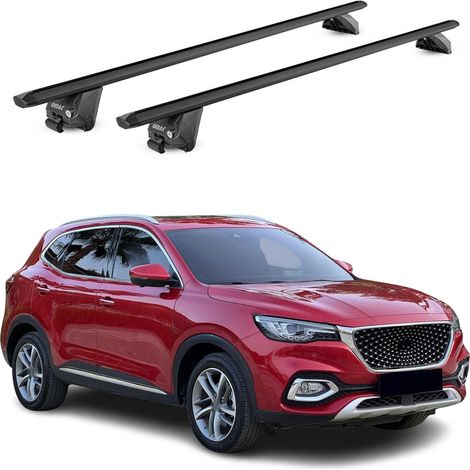 OMAC Barres de toit aluminium certifiées TÜV pour MG EHS 2021-2025 – Pour rails de toit intégrés – Rainure en T – Charge max 100 kg – 2 antivols Noir (1/4)