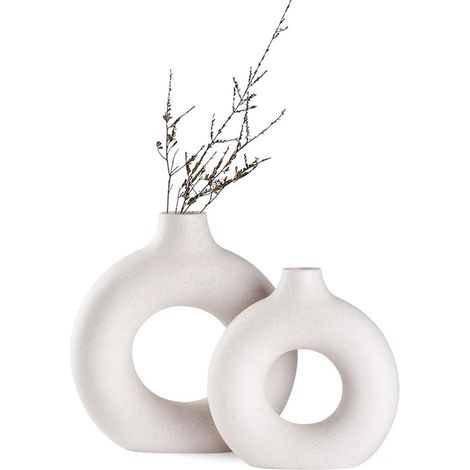 vases en céramique en Donut Blanc pour décoration d'intérieur Moderne Ronds Mats Herbe de la Pampa Style Minimaliste Nordique Neutre (1/5)