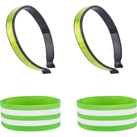 Lot de 4 bandes réfléchissantes élastiques et pince à pantalon de vélo pour homme et femme, vêtements réfléchissants, bandes réfléchissantes avec fermeture, protection de pantalon de vélo (1/5)